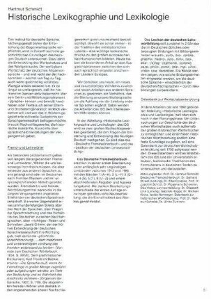 Historische Lexikographie und Lexikologie