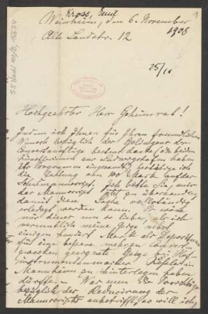 Brief an Ludwig Strecker  und B. Schott's Söhne : 06.11.1908