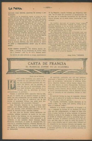 Carta de Francia : El mariscal Joffre en la academia