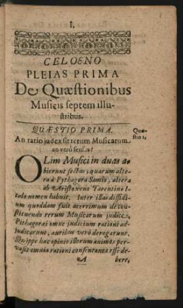Celoeno Pleias Prima De Quaestionibus Musicis septem illustribus.