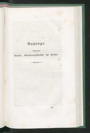 Anhänge. Enthaltend: Adressen, Erwiederungsschreiben und Berichte.