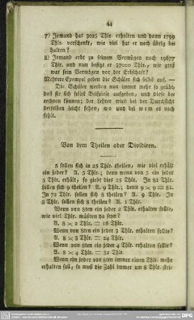 Von dem Theilen oder Dividiren