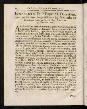 22-34, Propositiones De Molinos ab Innocentio XI