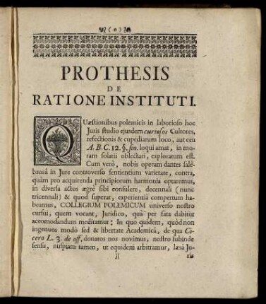 Prothesis de Ratione Instituti.