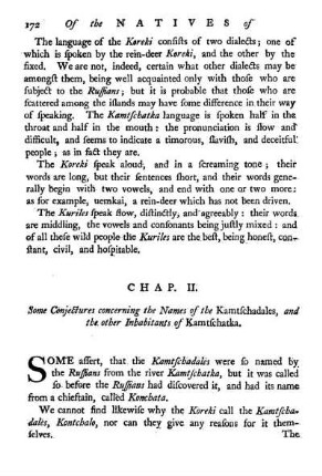 Chap. II. Some conjectures concerning ithe names of the Kamtschadales, and the other inhabitants of Kamtschatka