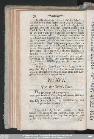 No. XVII. Von der Brief-Taxe.