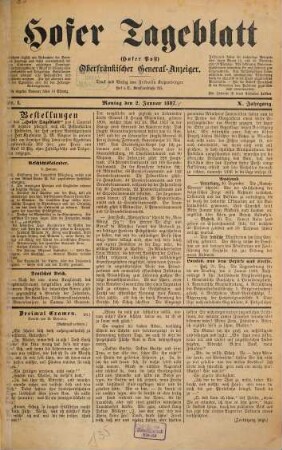Hofer Tageblatt : oberfränkischer Generalanzeiger ; unparteiische und unabhängige Zeitung. 1888,1/6 = Jg. 10