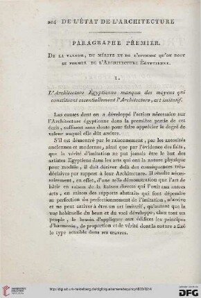 1°. Quelques reflexions critiques sur la valeur de l’Architecture Egyptienne