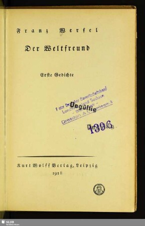 Der Weltfreund : erste Gedichte