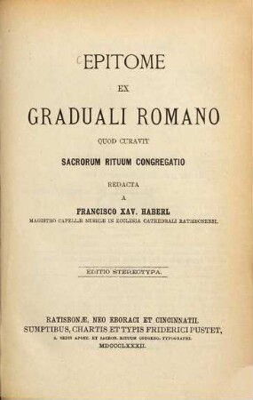 Epitome ex Graduali romano quod curavit sacrorum rituum congregatio