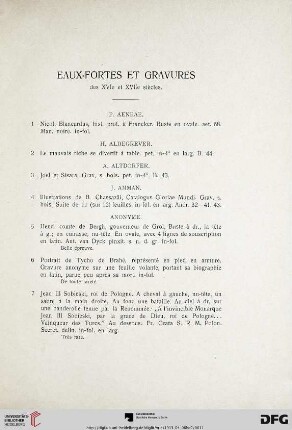 Eaux-Fortes et Gravures des XVIe et XVIIe siècles (Nr. 1-845)