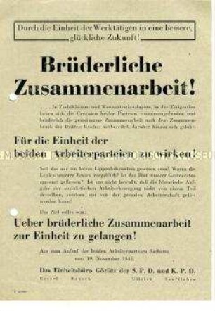 Aufruf der SPD und KPD zur Schaffung einer Einheitspartei