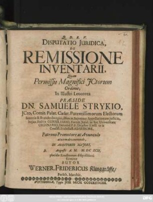 Disputatio Iuridica, De Remissione Inventarii