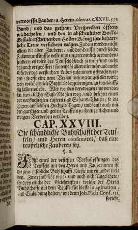 Cap. XXVIII. Die schändliche Buhlschafft der Teuffeln / und Hexen confirmiret / daß eine teuffelische Zauberey sey.