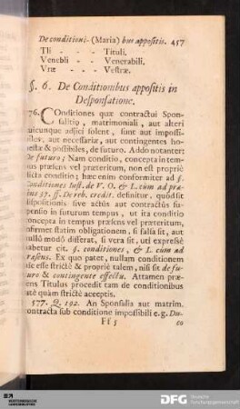 §. 6. [7.] De Conditionibus appositis in Desponsatione.
