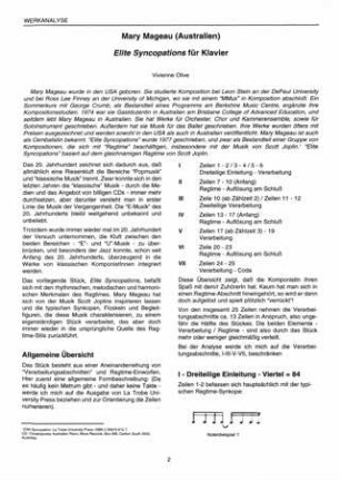 "Elite Syncopations" für Klavier von Mary Mageau - Werkanalyse