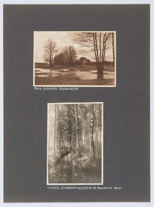 Referenzmappe 3/17 des Fotografen Walter Möbius : Mappenblatt 73 mit zwei Fotografien (Ballackmühle in Schlesien und Neudorfer Moor bei Wittichenau)