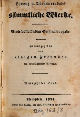 Lorenz v. Westenrieder's sämmtliche Werke. 19