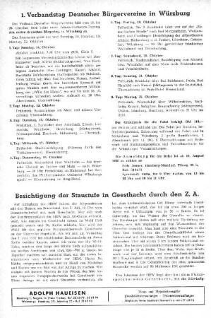 1. Verbandstag Deutscher Bürgervereine in Würzburg