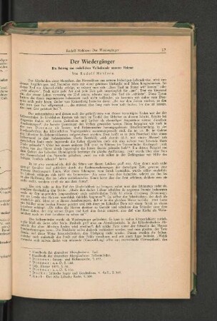 Der Wiedergänger : Ein Beitrag zur rechtlichen Volkskunde unserer Heimat