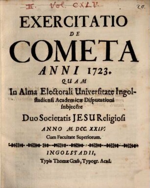 Exercitatio De Cometa Anni 1723.