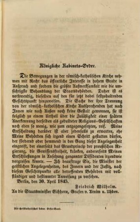 Für christkatholisches Leben : Materialien zur Geschichte d. christkath. Kirche, 1. 1845