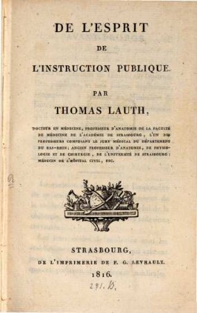 De l'esprit de l'instruction publique