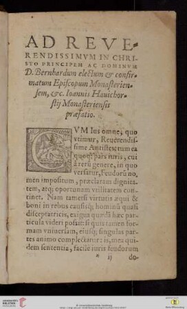 D. Bernhardum electum et confirmatum Episcopum Monasteriensem, etc. Ionannis Hauichorstij Monasteriensis præfatio