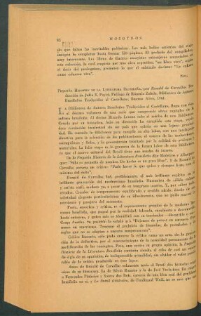 Pequeña historia de la literatura brasileña, por Ronald de Carvalho