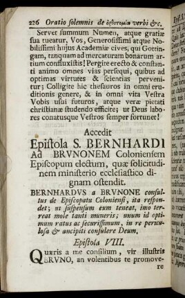 Accedit : Epistola S. Bernhardi Ad Brunonem Coloniensem Episcopum electum [...]