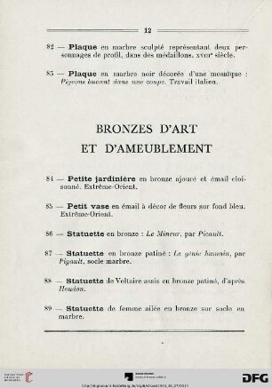 Bronzes D'Art Et D'ameublement (Nr. 84-109)