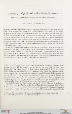 Monarch, Hofgesellschaft und höfische Ökonomie. Wirtschaft und Gesellschaft in neuzeitlichen Residenzen