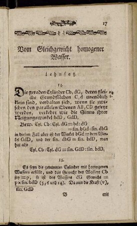 Vom Gleichgewicht homogener Wasser.