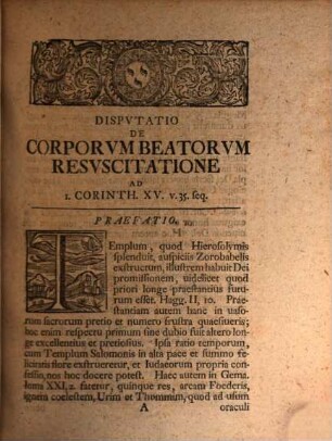 Disp. theol. de beatorum corporum resuscitatione ad I. Cor. XV. V. 35. seq.
