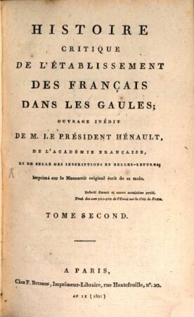Histoire critique de l'établissement des Français dans les Gaules, 2