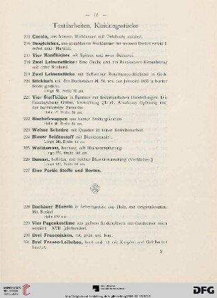 Textilarbeiten, Kleidungsstücke (Nr. 215-248)