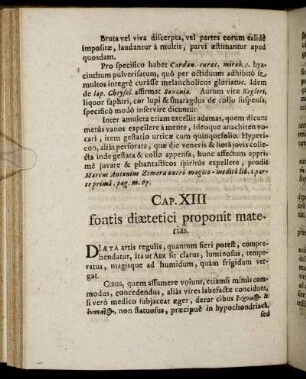 Cap. XIII. fontis diætetici proponit materias.