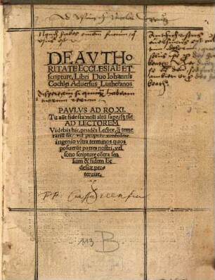 De Avthoritate Ecclesiae Et scriptur[a]e, Libri Duo Iohannis Cochl[a]ei : Aduersus Lutheranos