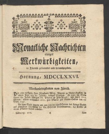 Hornung, MDCCLXXVI