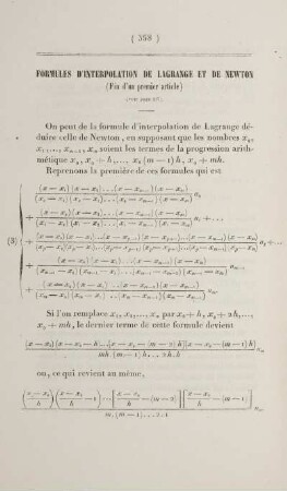 Formules d'interpolation de Lagrange et de Newton. [Fortsetzung]