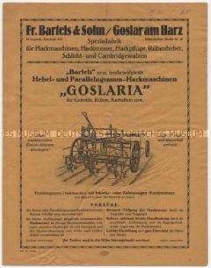 "Bartels" neue, bestbewährteste Hebel- und Parallelogramm-Hackmaschinen "GOSLARIA"