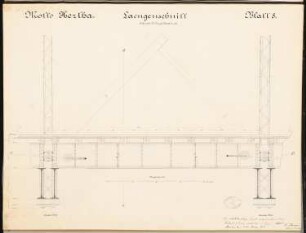 Brücke über den Bodden von Stralsund nach Rügen Schinkelwettbewerb 1879: Brücke: Längsschnitt (Ausschnitt) 1:20; Maßstabsleiste