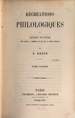 Récréations philologiques : ou recueil de notes pour servir a l'histoire des mots de la langue Française, 2