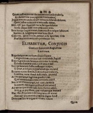 Elisabethæ, Conjugis Gustavi Suecorum Regis Filiæ