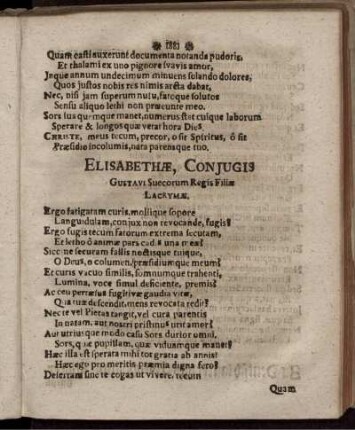 Elisabethæ, Conjugis Gustavi Suecorum Regis Filiæ