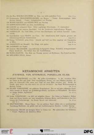 Keramische Arbeiten (Fayence, Ton, Steinzeug, Porzellan, Glas)(Nr. 190-287)