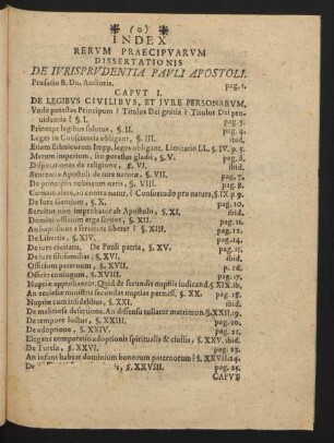Index Rerum Praecipuarum Dissertationis De Iurisprudentia Pauli Apostoli.