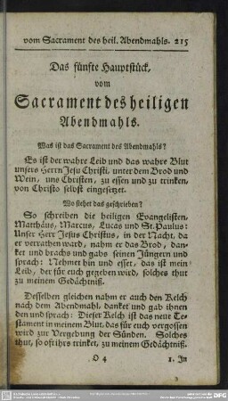 Das fünfte Hauptstück, vom Sacrament des heiligen Abendmahls