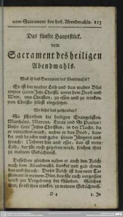 Das fünfte Hauptstück, vom Sacrament des heiligen Abendmahls