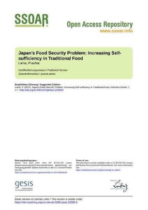 Japan’s Food Security Problem: Increasing Self-sufficiency in Traditional Food